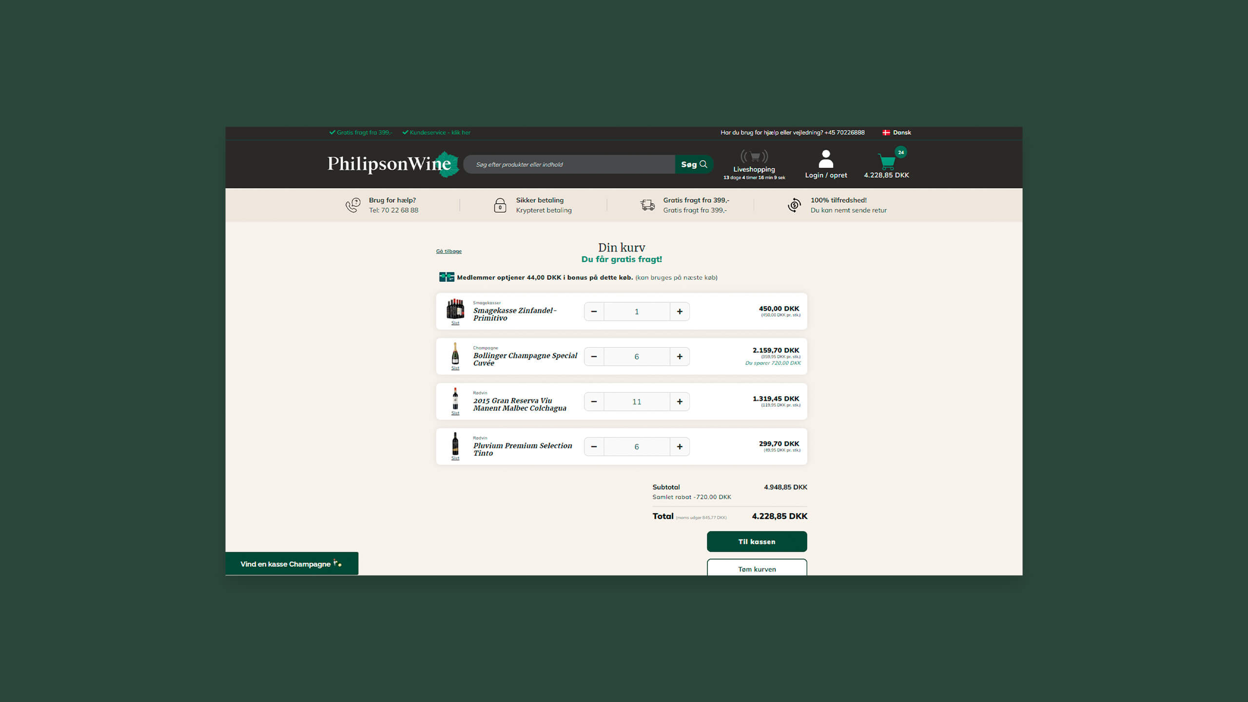 Philipsone-wine-kundecase-website-indkoebskurv