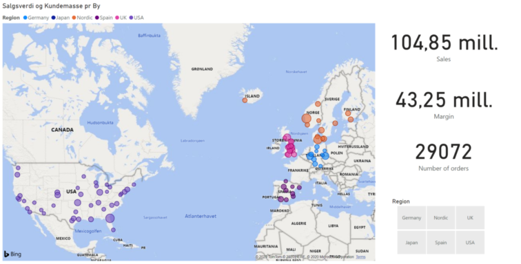 Exempel på visualisering över karta från Power BI. 