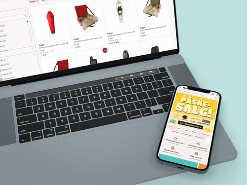 Friluftmagasinets butik visas på mobil och laptop.